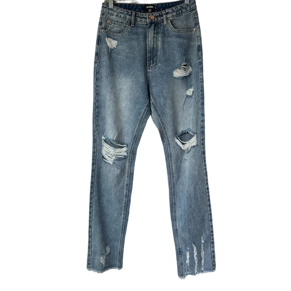 Missguided Ladder Hem Baggy Distressed Recycled Jeans, 6 - Picture 4 of 14